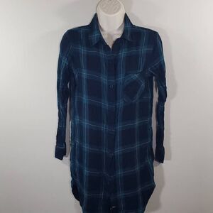 Rails Women Long Sleeve Plaid Collared Oversize Top Midnight Blue XS